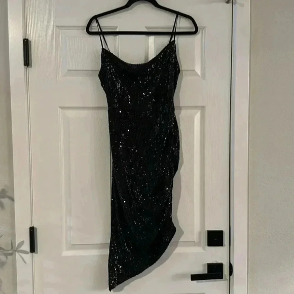 EXPRESS COWL NECK BLACK SEQUIN STRETCHY DRESS XS - Picture 2 of 4